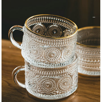 Vintage Embossed Glass Sun Flower Coffee Cup