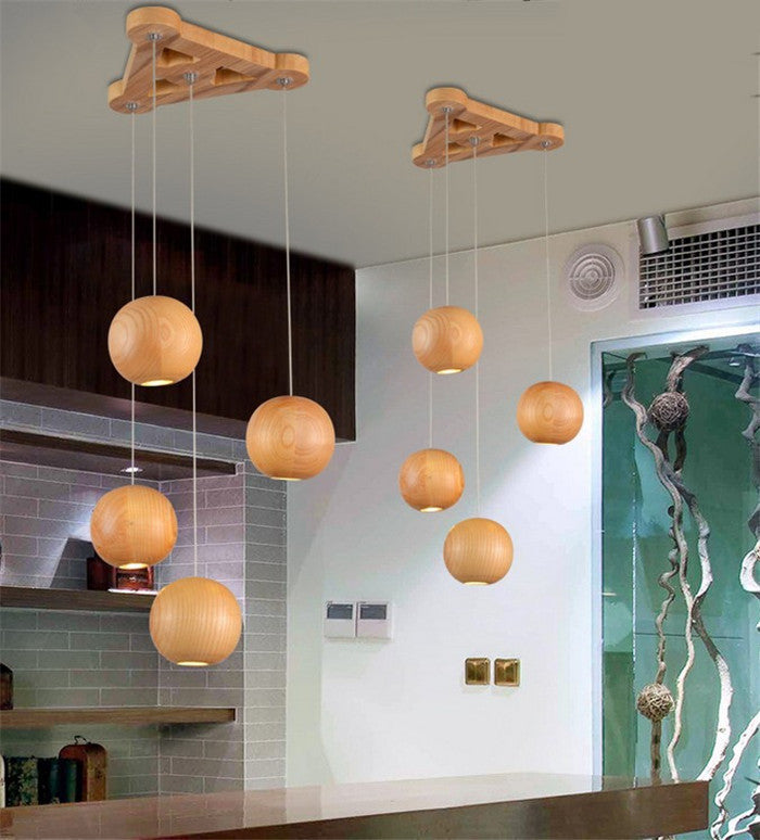 Wood Ball Hanging Lamp