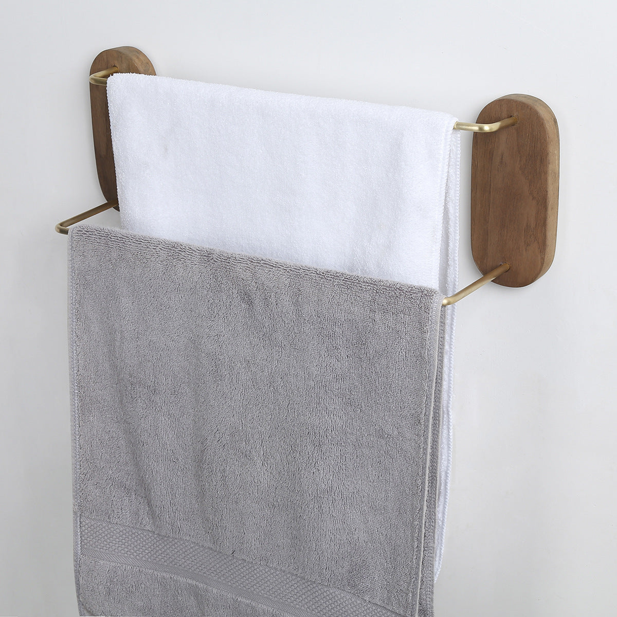 Brass Bathroom Walnut Towel Rack