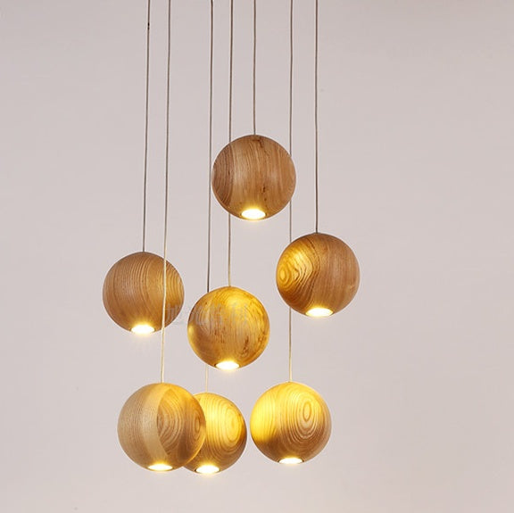 Wood Ball Hanging Lamp