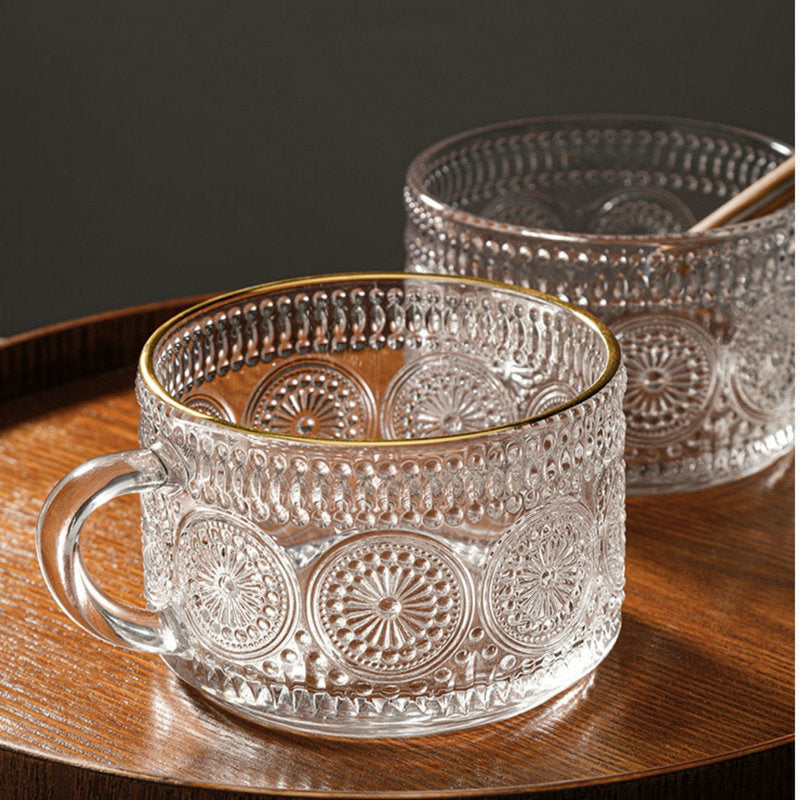 Vintage Embossed Glass Sun Flower Coffee Cup